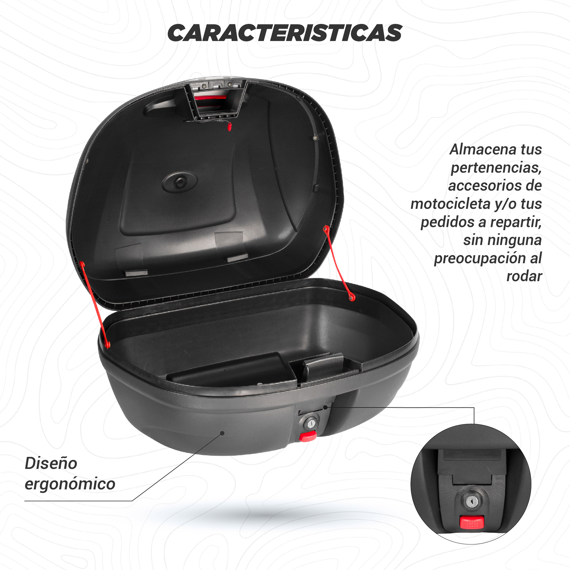 Motometa Detalles Caja Porta Equipaje Para Motocicleta L Roja Con Led